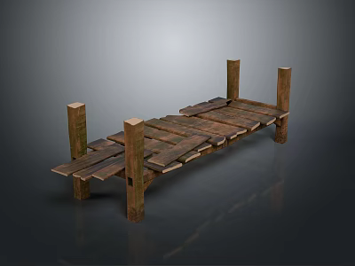 Rustic Wooden Platform With Natural Wood Planks And Support Posts Design 3d model