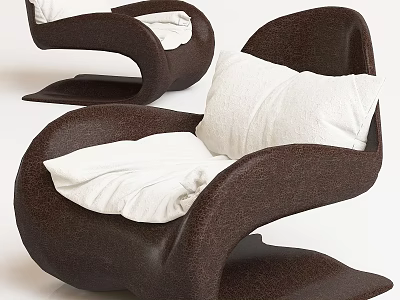 Modern Single Seater Sofa With Curved Brown Frame And White Cushions 3d model