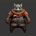 Boar 3D Character Model Wearing Orange Armor With Yellow Horns And Chubby Body