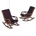 Classic Leather Tufted Rocking Lounge Chairs With Wooden Frame And Armrests