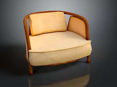 Elegant Single Sofa With Wooden Frame And Beige Cushion Design 3d model