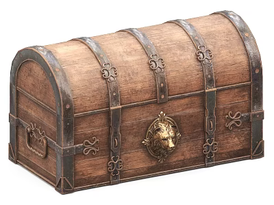 Vintage Wooden Storage Chest With Metal Accents And Lion Head Lock Design 3d model