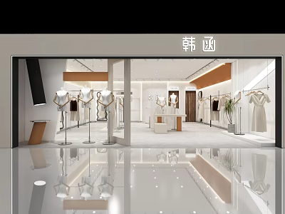 Modern Fashion Clothing Store With Mannequins Display Racks And Bright Interior 3d model