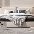 Modern Double Bed Interior Design With Soft Headboard Pillows And Striped Blanket 3d model