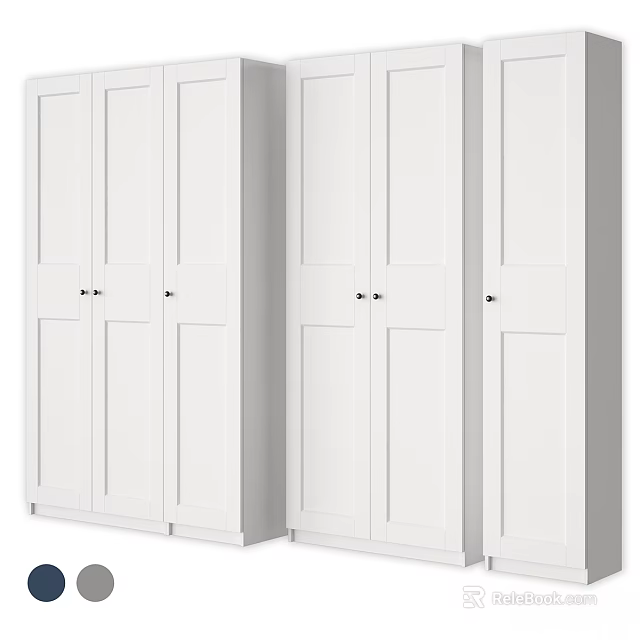 White Modern Dressers with Multiple Panel Doors and Sleek Design for Bedroom Storage 3d model 