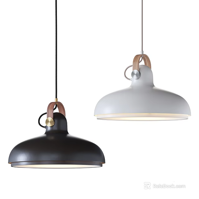 Modern Black And White Pendant Lights With Leather Accents And Metal Shades Design 3d model 