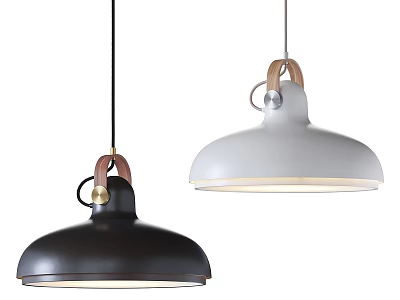 Modern Black And White Pendant Lights With Leather Accents And Metal Shades Design 3d model