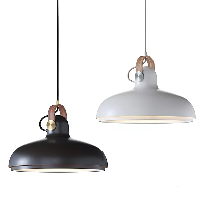 Modern Black And White Pendant Lights With Leather Accents And Metal Shades Design 3d model