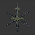 Military Attack Helicopter With Four Rotors Green Camouflage And Weaponry Display Model