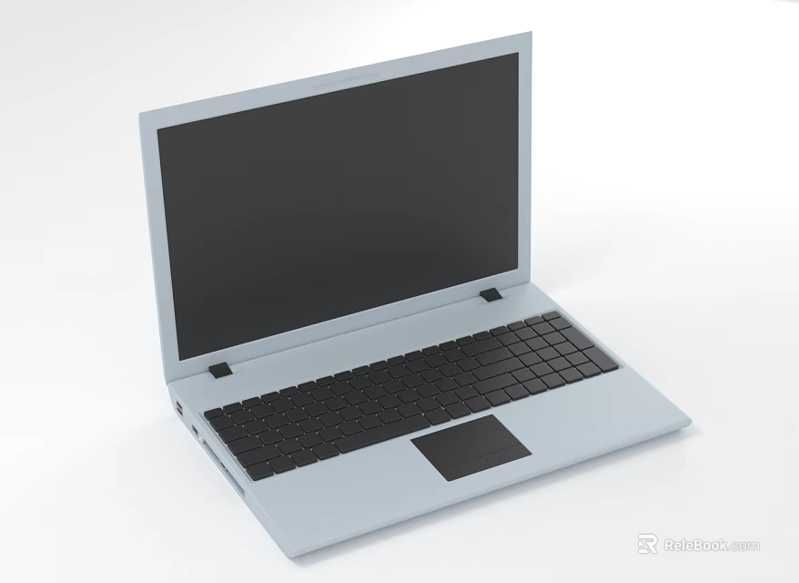 Light Gray Laptop With Black Screen And Keyboard On White Background 3d model 