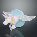Cute White Unicorn With Rainbow Mane And Wings On Blue Circular Wall Mounted Decoration