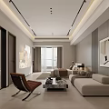 Modern Apartment Living Room With Neutral Tones Sofa Coffee Table And Floor to Ceiling Windows