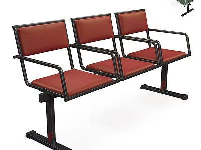 Three Seat Outdoor Chair With Red Cushions And Black Metal Frame 3d model