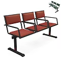 Three Seat Outdoor Chair With Red Cushions And Black Metal Frame