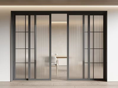 Modern Sliding Doors With Frosted Glass Panels And Metal Frames For Interior Design 3d model