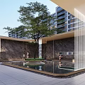 Modern Entrance Gate of Haitang Yuan Residential Complex With Marble Walls And Water Feature