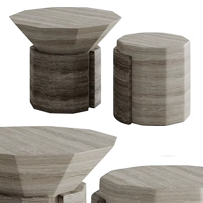 Modern Round Wooden Side Tables With Stylish Cylindrical Bases For Home Decor 3d model