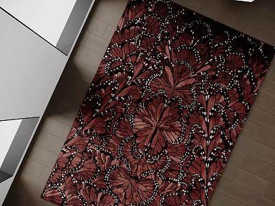 Square Rug With Red Butterfly Floral Pattern For Modern Living Room 3d model