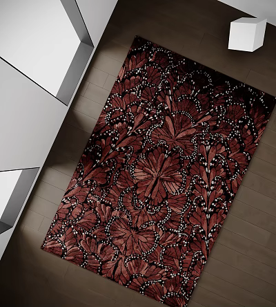 Square Rug With Red Butterfly Floral Pattern For Modern Living Room 3d model
