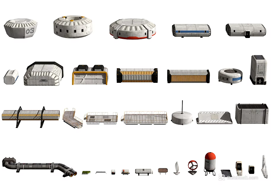 Various Mechanical Components Including Cylindrical Tubes Rectangular Casings And Circular Bases 3d model 