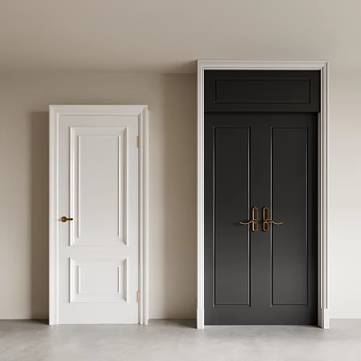 White and Black Hinged Doors with Golden Handles in Modern Interior Design 3d model