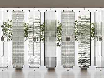 New Chinese style partition lattice partition glass partition 3d model