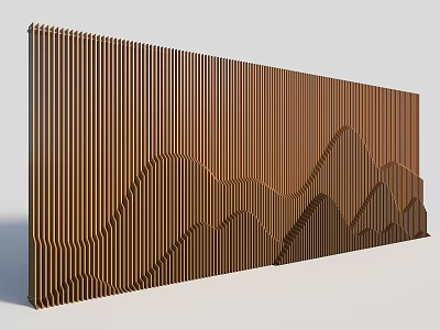 Modern Brown Wooden Feature Wall With Vertical Slats And Mountain Pattern 3d model