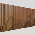 Modern Brown Wooden Feature Wall With Vertical Slats And Mountain Pattern 3d model