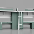 Functional Bunk Bed Design With White Frame Green Cabinets Ladder And Desk Storage 3d model