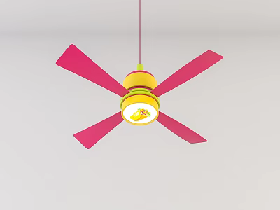 Stylish Air Conditioning Fan Featuring Pink Blades Yellow Frame And Green Decorative Details 3d model