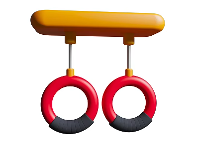 Red Gymnastic Rings With Yellow Top Bar And Black Grip Parts 3d model