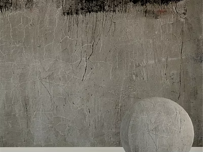 Concrete Sphere Component With Cracked Surface Against Textured Gray Wall With Black Stains 3d model