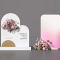 Floral Installation With Arched Rectangular Display Boards Pink White Flowers Gradient Background