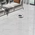 Efficient Robot Vacuum Cleaner as Modern Household Appliance in Living Room with Marble Floor