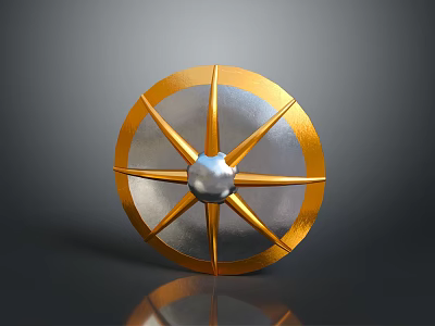 Golden Decorative Wheel With Silver Center And Radiating Spokes 3d model