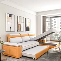 Modern Living Room With Open Orange White Convertible Sofa Bed Wall Art And Natural Light