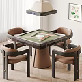 Modern Chinese Style Mahjong Table and Chair Set With Four Brown Chairs Green Tabletop Indoor