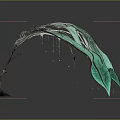 Green Leaf Sculpture With Metal Branch And Transparent Water Droplets On Gray Background