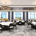 Modern Restaurant Interior With Marble Counter Food Displays Bread Baskets Large Windows And Pendant Lights