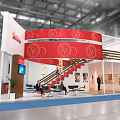 California Almonds Exhibition Booth With White Red Design Staircase And Reception Desk