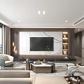 Modern Living Room Interior Design With Marble TV Wall Sofa Coffee Table And Floor-to-Ceiling Windows