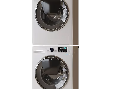 Modern Stackable Washing Machines With Digital Control Panels And Stainless Drums 3d model