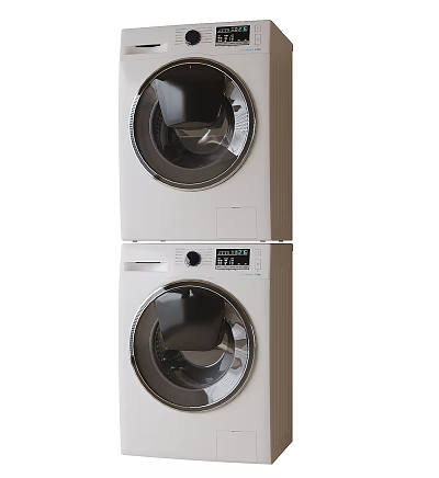 Modern Stackable Washing Machines With Digital Control Panels And Stainless Drums 3d model