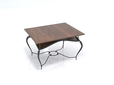 Modern Coffee Table With Wooden Top And Black Metal Curved Legs 3d model