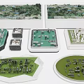 Detailed City Planning Architectural Scale Models with Terrain Features and Green Building Layouts
