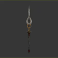 Ornate Decorative Weapon Featuring Sharp Tip Golden Accents And Red Gemstone