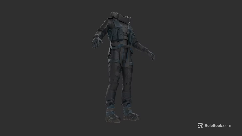 Dark Tactical Clothing With Protective Layers And Multiple Functional Pockets Design 3d model