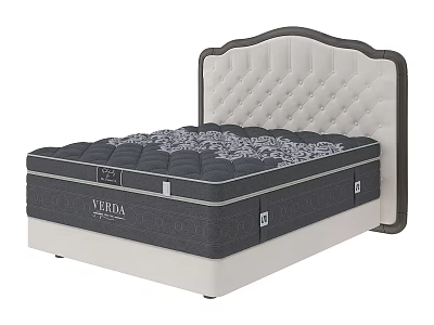 Double Bed with Diamond Tufted Light Colored Headboard Dark Border and VERDA Mattress Patterned Cover 3d model