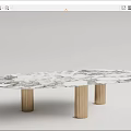 Modern Dining Table With Elegant Marble Top And Gold Cylindrical Legs Design