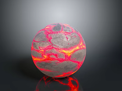 Wooden Stone Decorative Sphere With Textured Surface And Red Orange Glowing Cracks For Home Decor 3d model